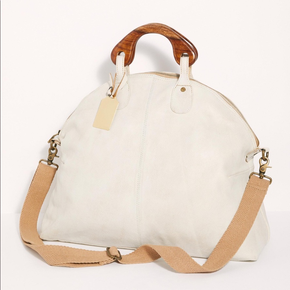 Free People Cream Tote Bag with Wooden Handles